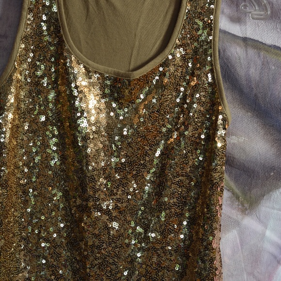 Gold Sequinned Tank Top SZ S - Picture 3 of 5